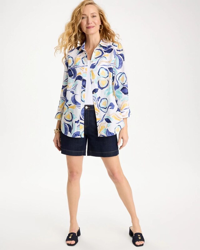 No Iron Linen Handpainted Print Shirt - image 2
